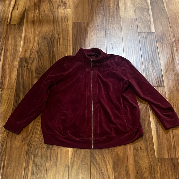 Susan Graver Jackets & Blazers - Sweater jacket with zipper  - Susan Graver Rich Burgundy Velvet Jacket US 2X